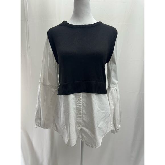 Moth Twofer Black/White Shirt Top S - Picture 1 of 6